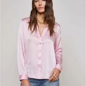 L'AGENCE Light Pink Satin Blouse